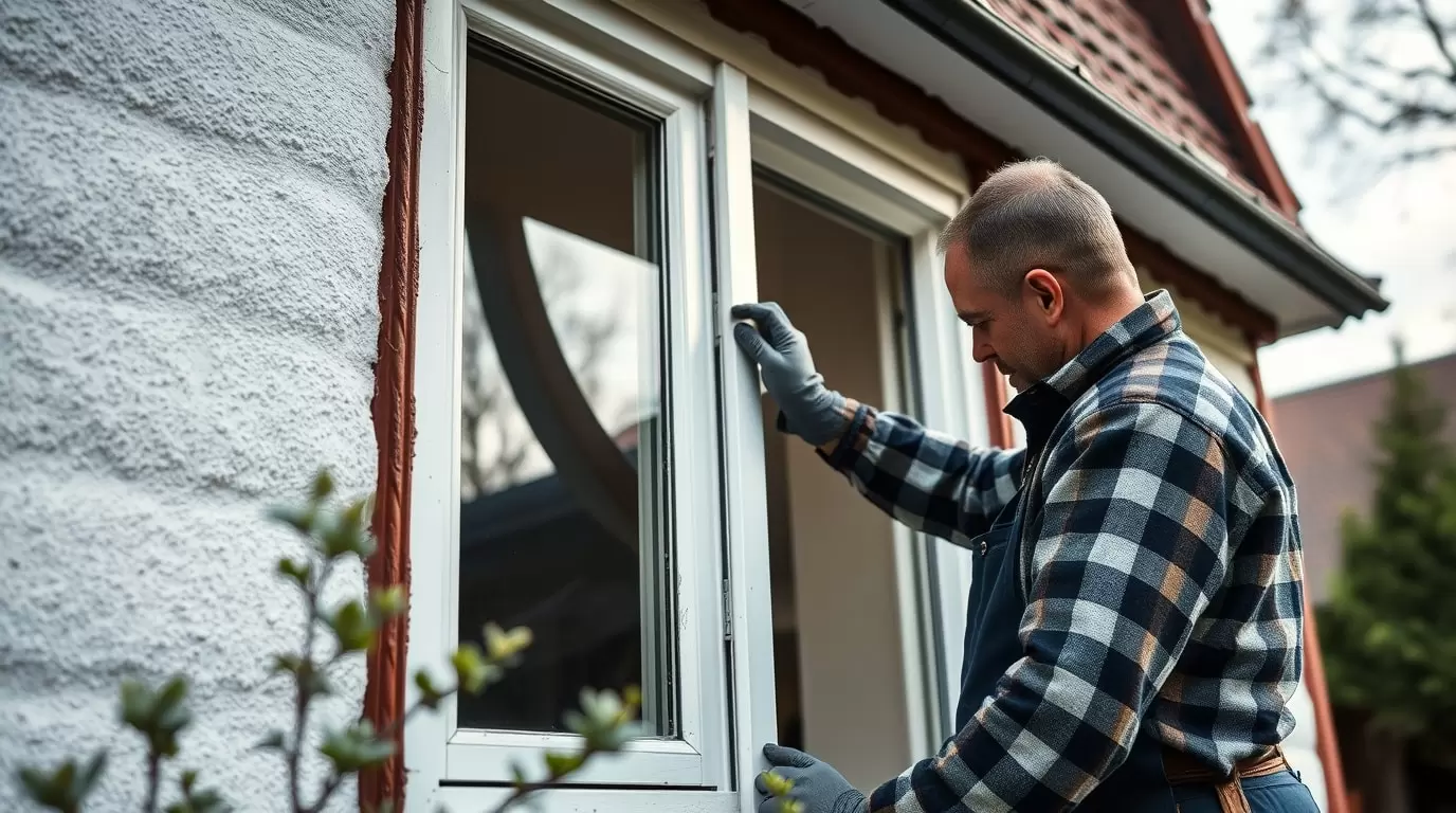 Ein Fachmann ersetzt ein Fenster