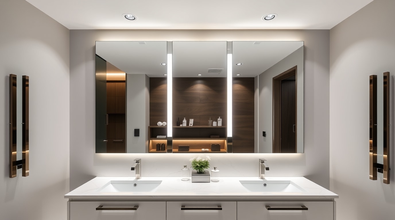 Ein eleganter Corian Waschtisch in einem modernen Badezimmer, der die Vorteile von Corian zeigt.