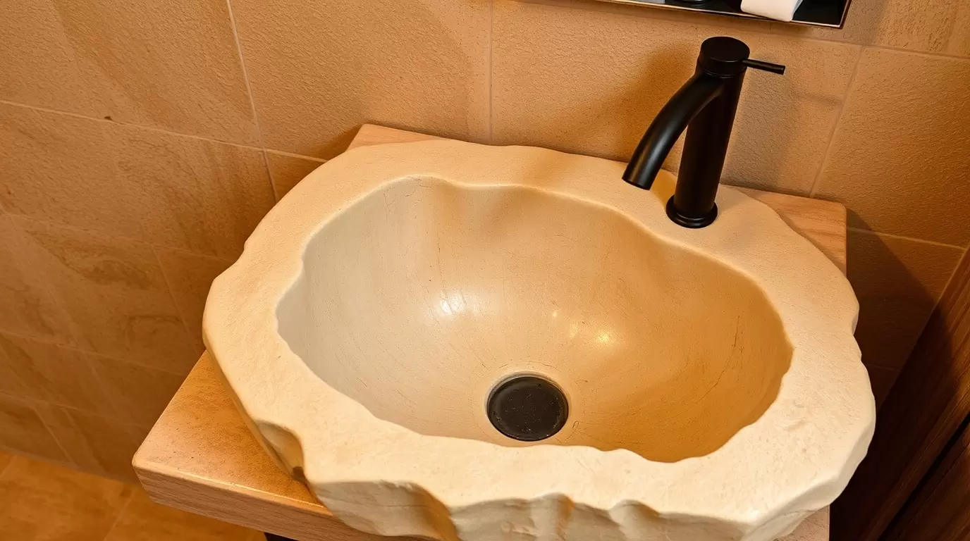 Materialien für kreative Waschbecken, einschließlich Naturstein und Keramik.