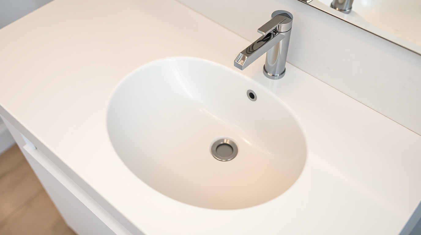 Weiße Hochglanz-Waschtische als elegante Blickfänger in einem modernen Badezimmer.