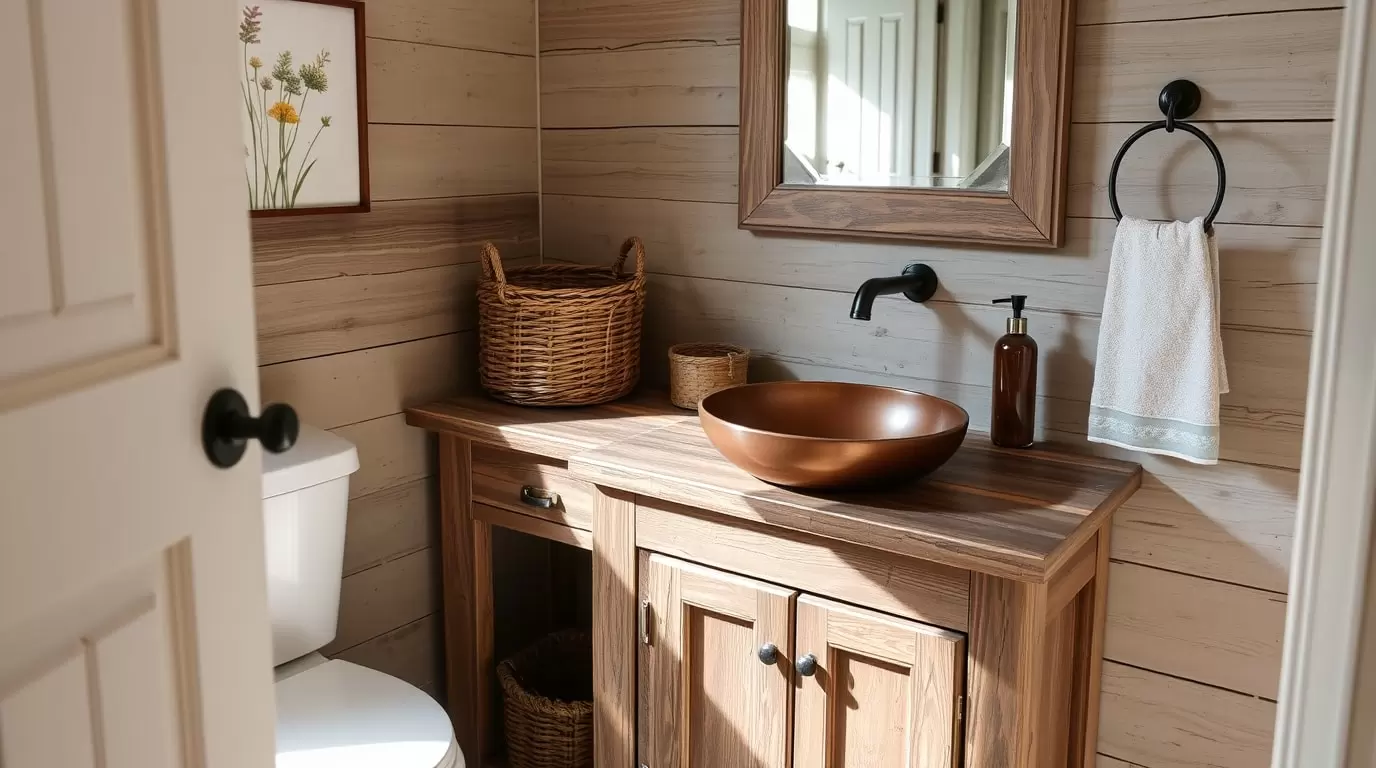 Praktische Umsetzung des Landhausstils mit DIY-Ideen für das Badezimmer.