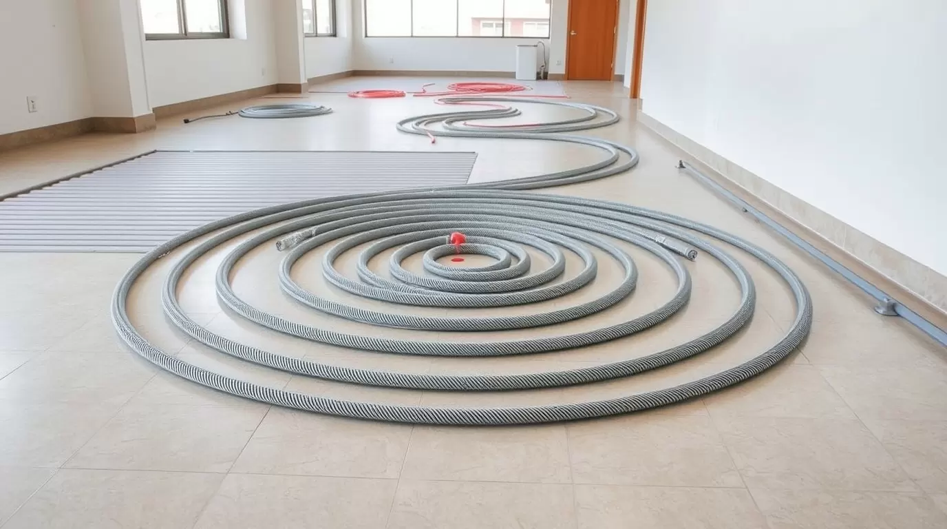 Ein Diagramm zur Schneckenverlegung von Fußbodenheizungen.