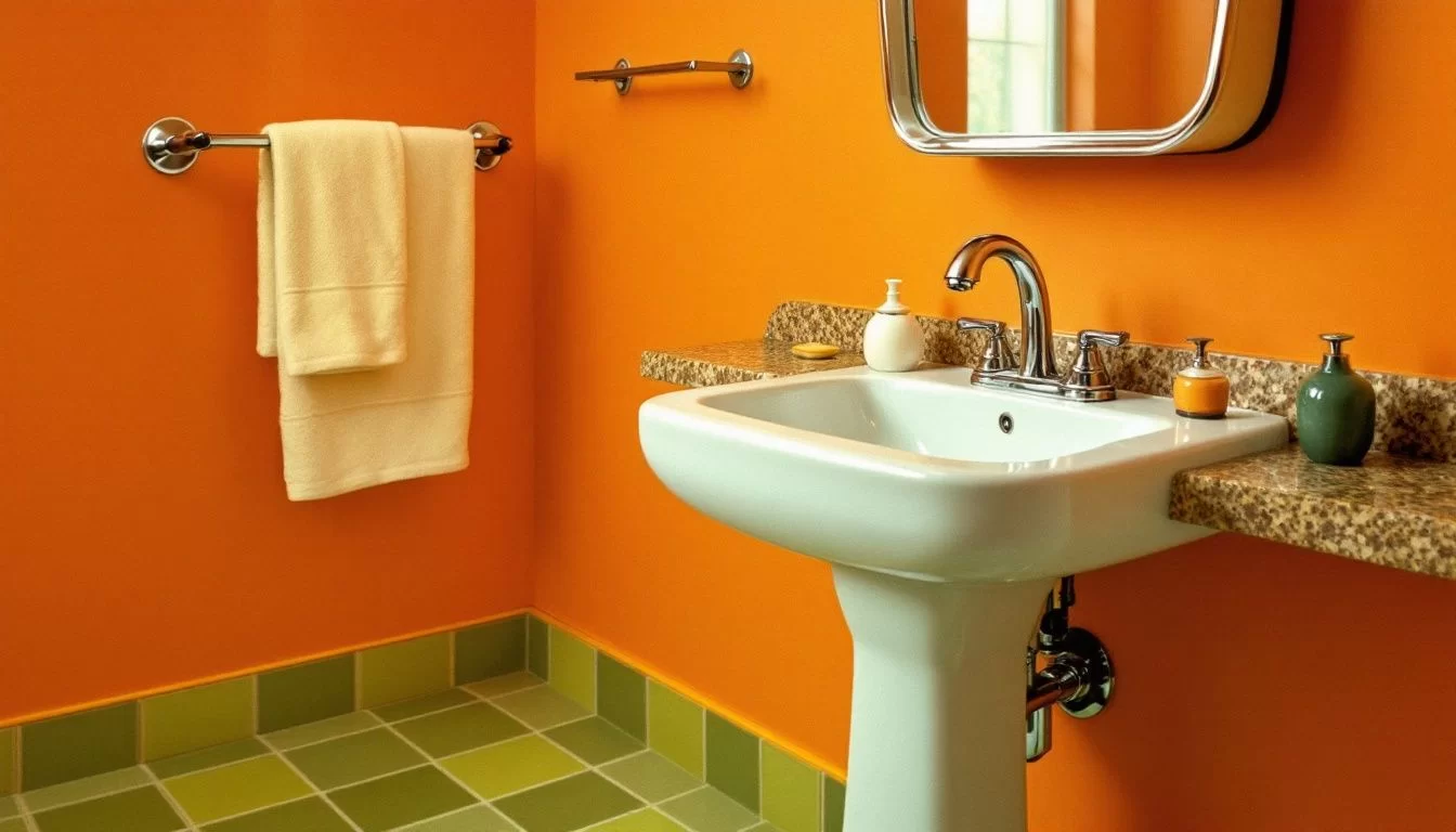 Ein modernes Badezimmer mit einem Retro-Waschbecken als Blickfang.