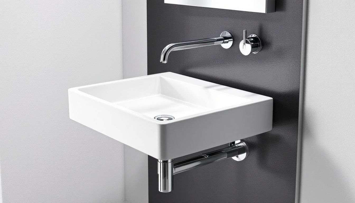 Ein stilvolles wandmontiertes Waschbecken, das modernes Design zeigt.