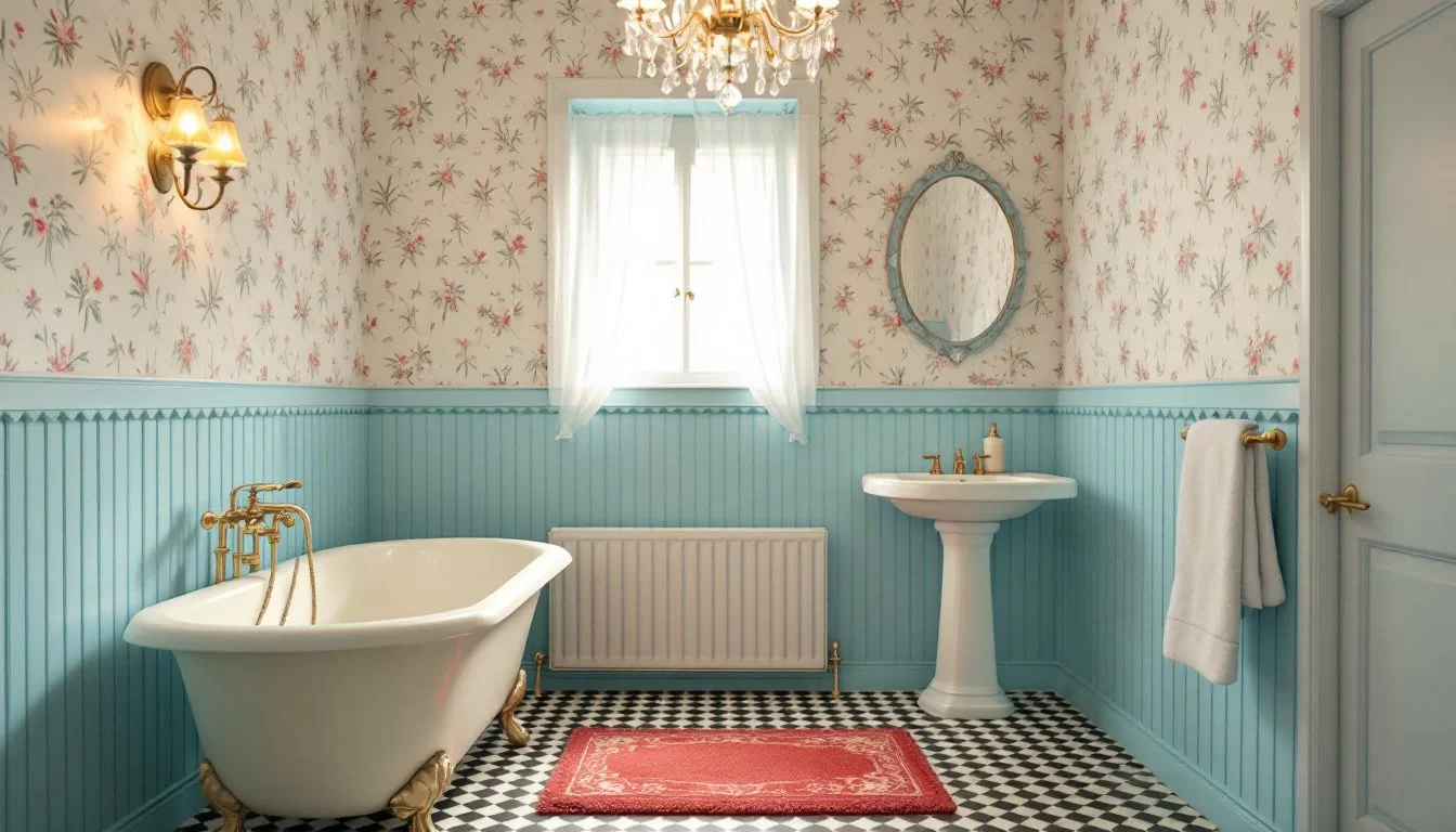 Ein stilvolles Vintage Badezimmer mit retro Elementen und einem Hauch von Nostalgie.