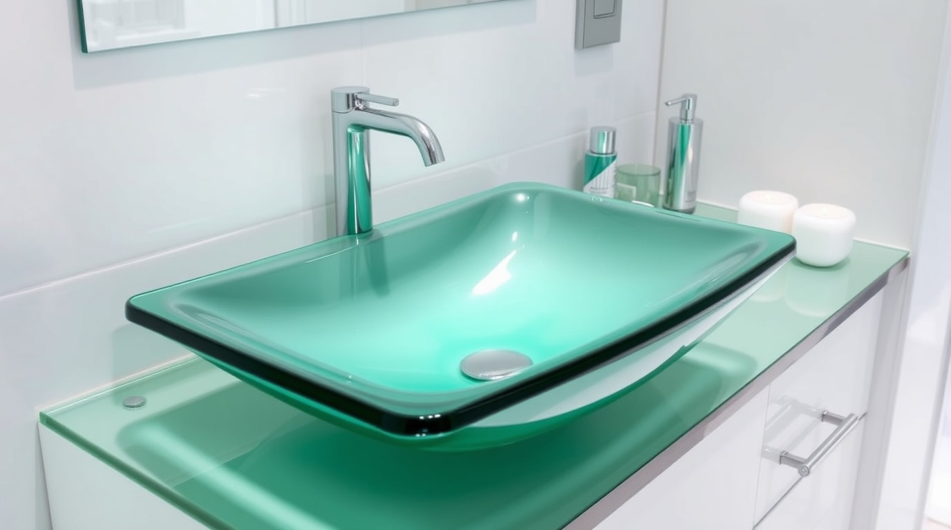 Pflege und Reinigung von Glaswaschbecken im Badezimmer.