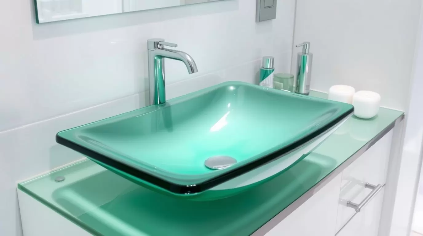 Pflege und Reinigung von Glaswaschbecken im Badezimmer.
