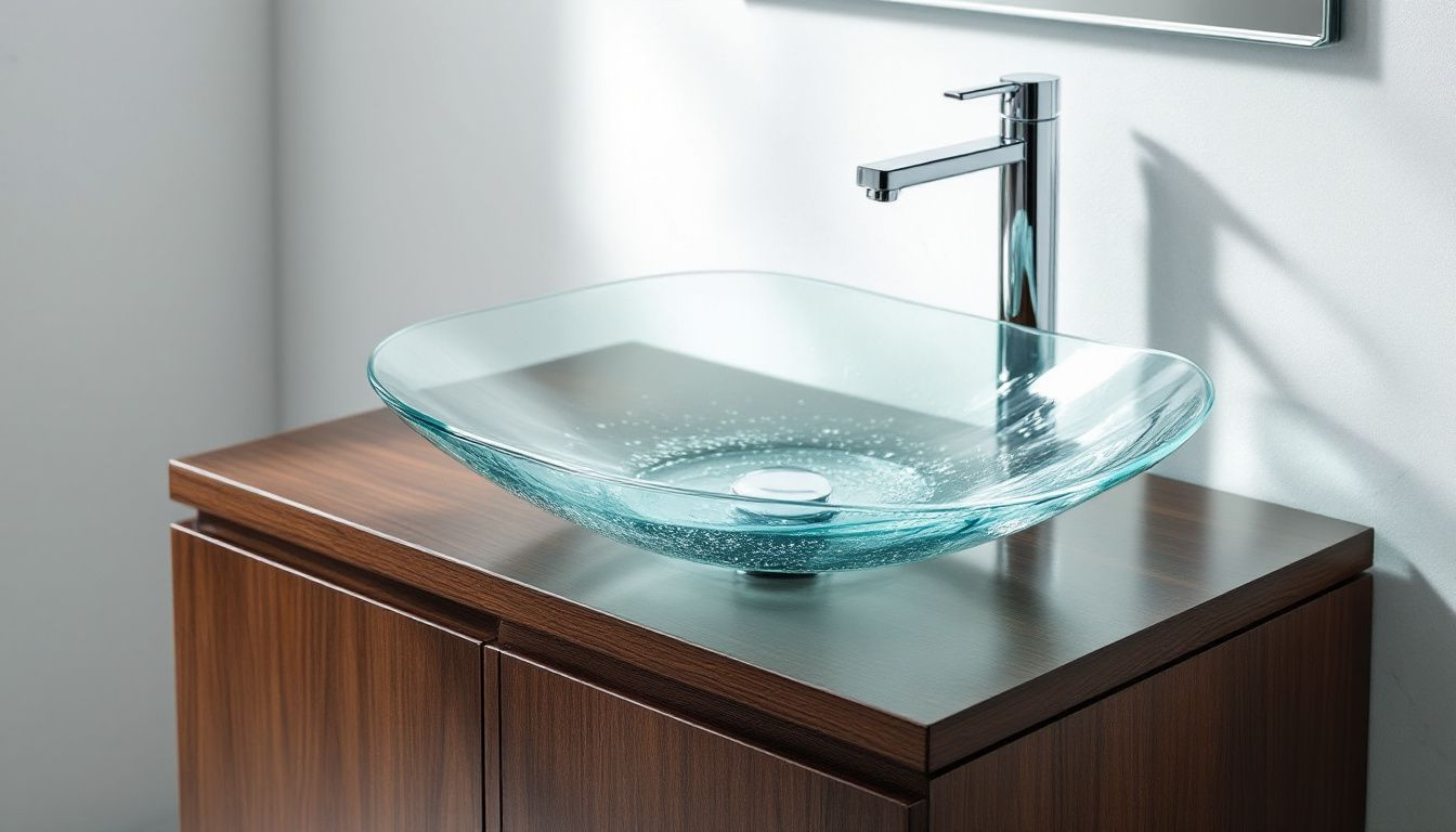 Ein stilvoller Glaswaschtisch, der die Vorteile von Glas im Badezimmer zeigt.