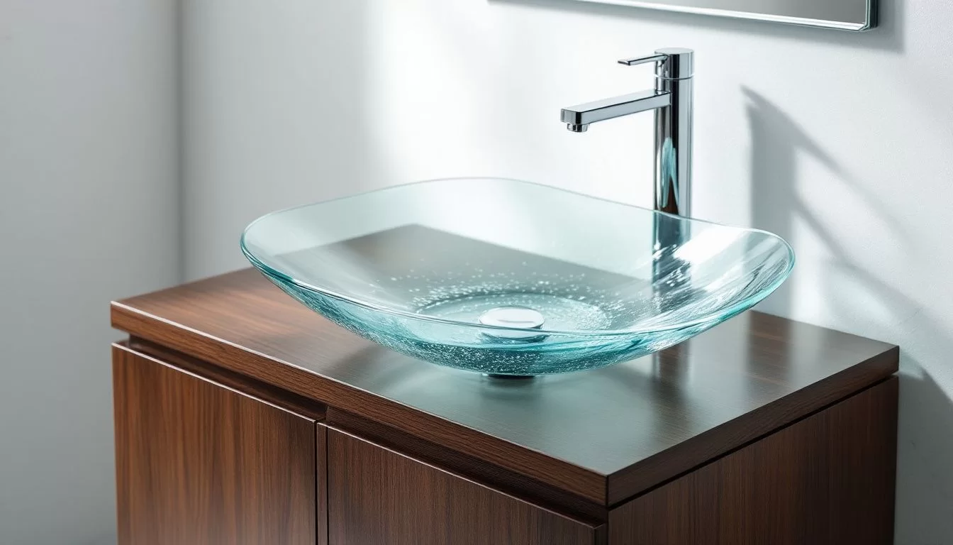 Ein stilvoller Glaswaschtisch, der die Vorteile von Glas im Badezimmer zeigt.