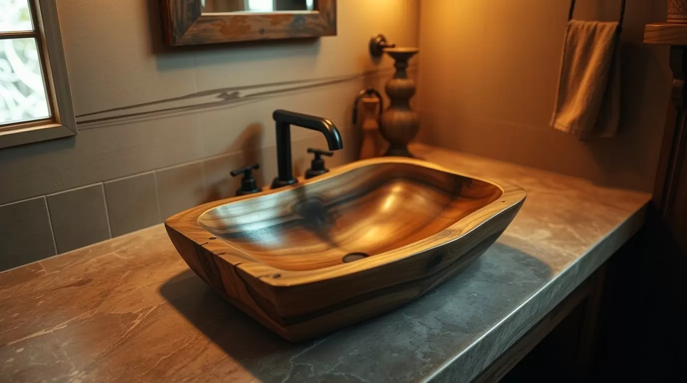 Ein Holzwaschtisch mit Unterschrank, der Stil und Funktionalität vereint.