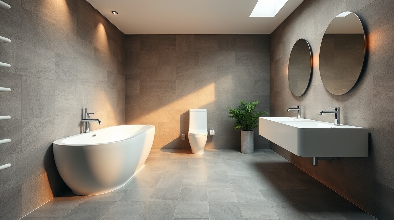 Ein modernes wandmontiertes Waschbecken im Badezimmer.
