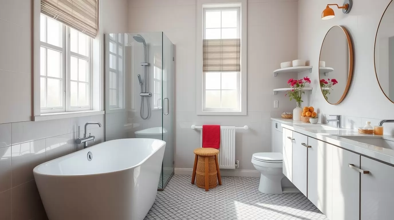 Weiße Badmöbel in modernem Badezimmer
