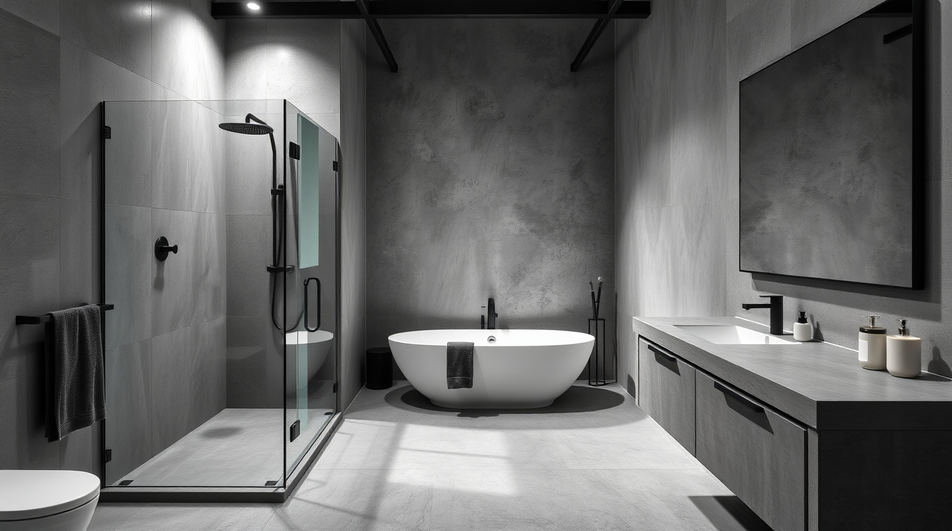 Trendige Badmöbel im Industrial Look mit minimalistischem Design und rohen Materialien
