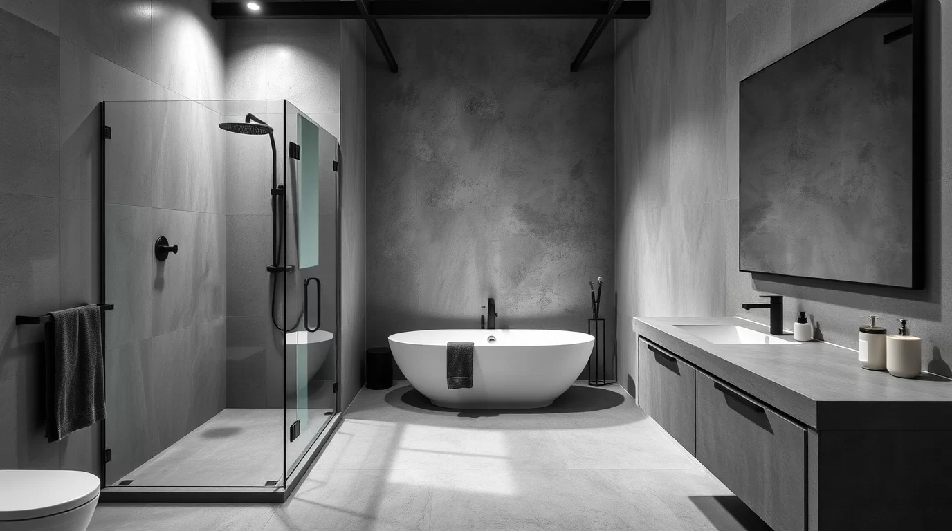 Trendige Badmöbel im Industrial Look mit minimalistischem Design und rohen Materialien