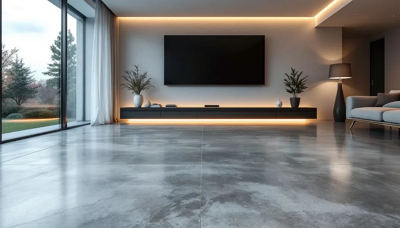 Ein Bild von einem modernen Beton-Estrich, der für Fußbodenheizungen vorbereitet ist.