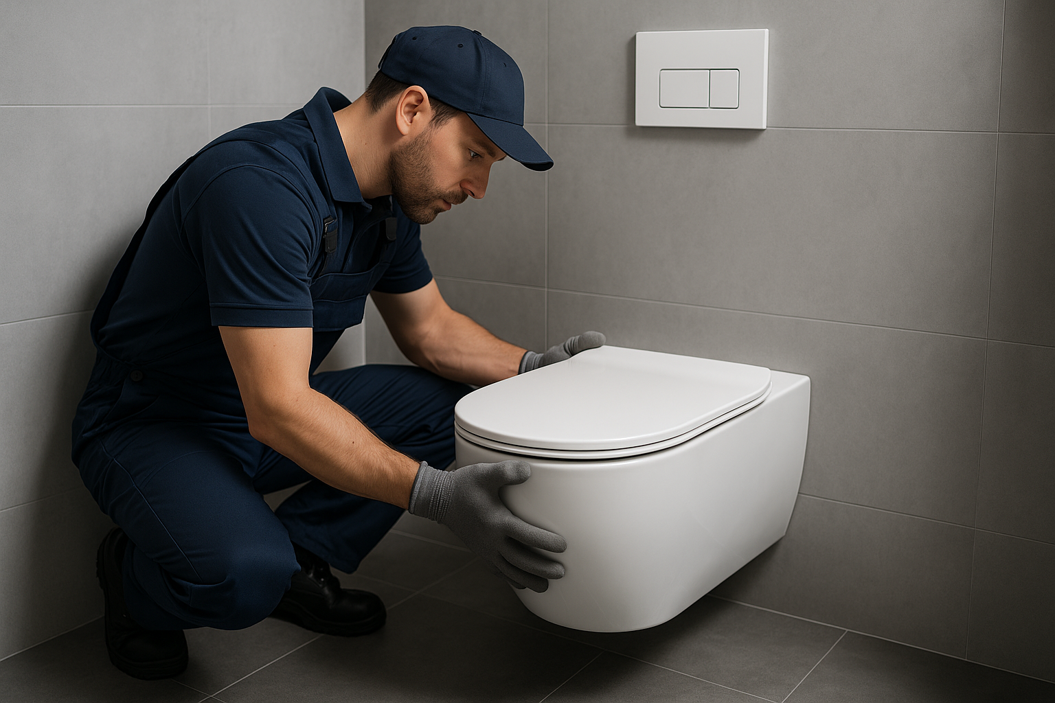 Installateur bei der Arbeit im Badezimmer