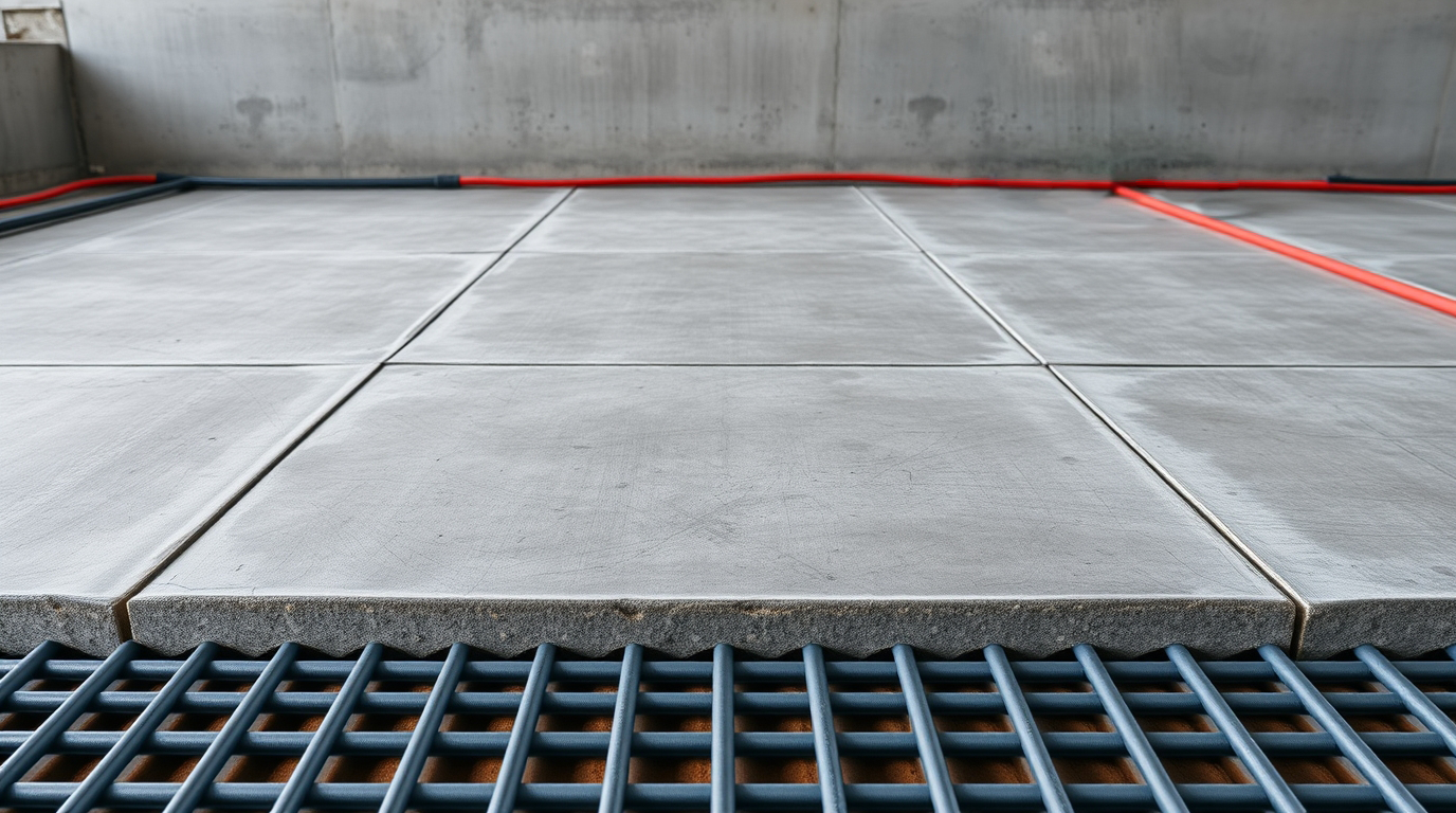 Verlegung von Systemplatten für die Fußbodenheizung auf Trockenestrich.