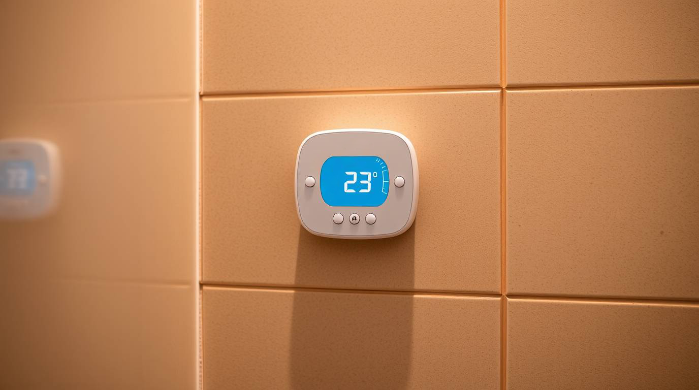 Eine Illustration eines Thermometers mit der idealen Badezimmertemperatur von 23 Grad Celsius.