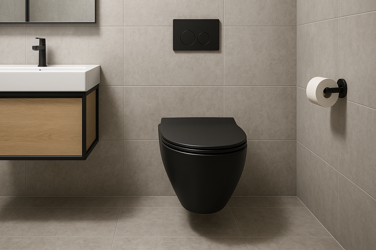 Ein platzsparendes schwarzes Wand WC für ein modernes Badezimmer