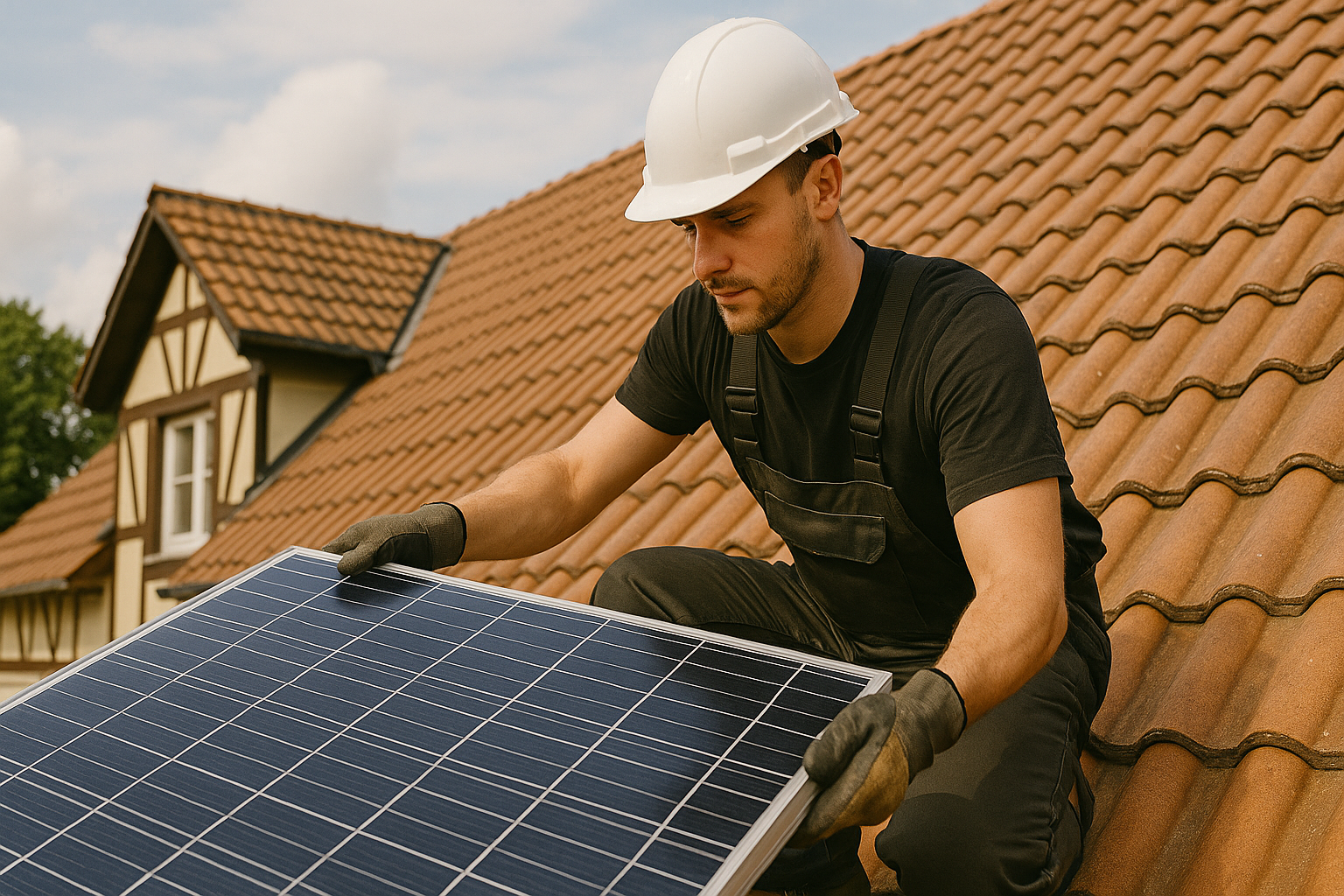 Fachmann installiert Solarpanel