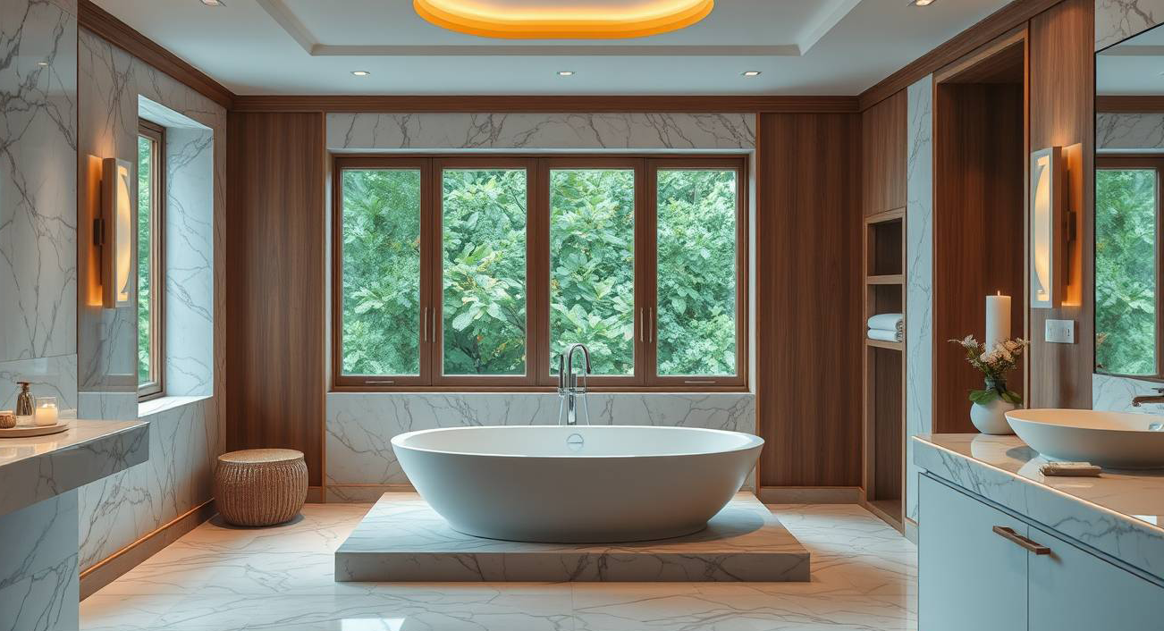 Wellness-Atmosphäre mit natürlichen Materialien und angenehmer Beleuchtung