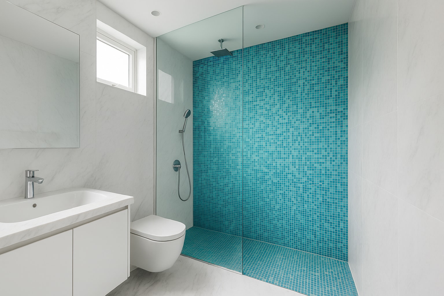 Moderne Mosaikfliesen-Duschgestaltung