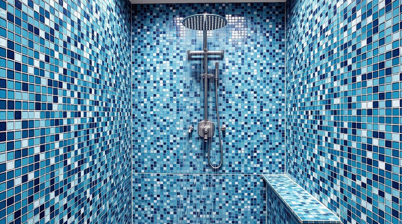 Mosaikfliesen in der Dusche mit blauen Farben