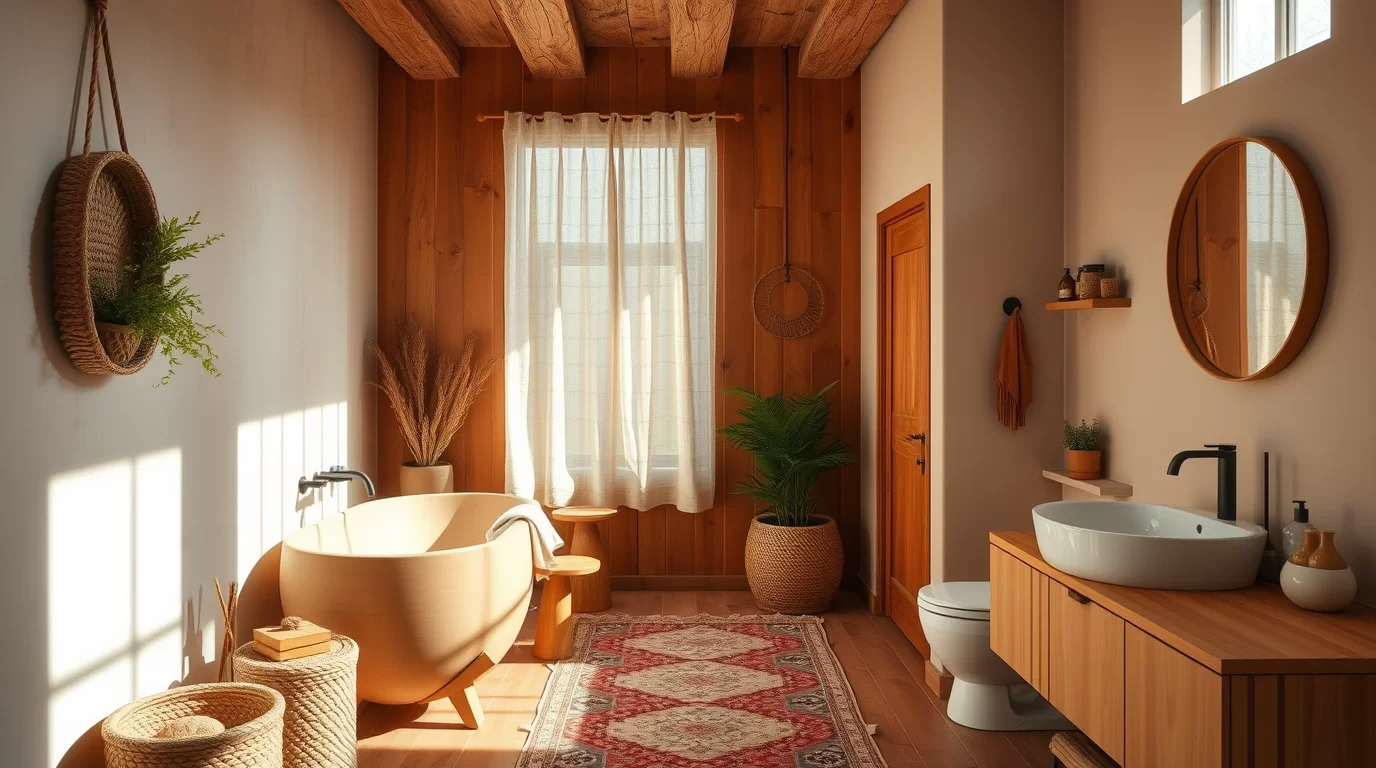Holz und Stein als Grundelemente im Badezimmer