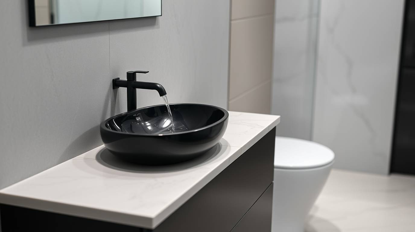 schwarze Waschbecken