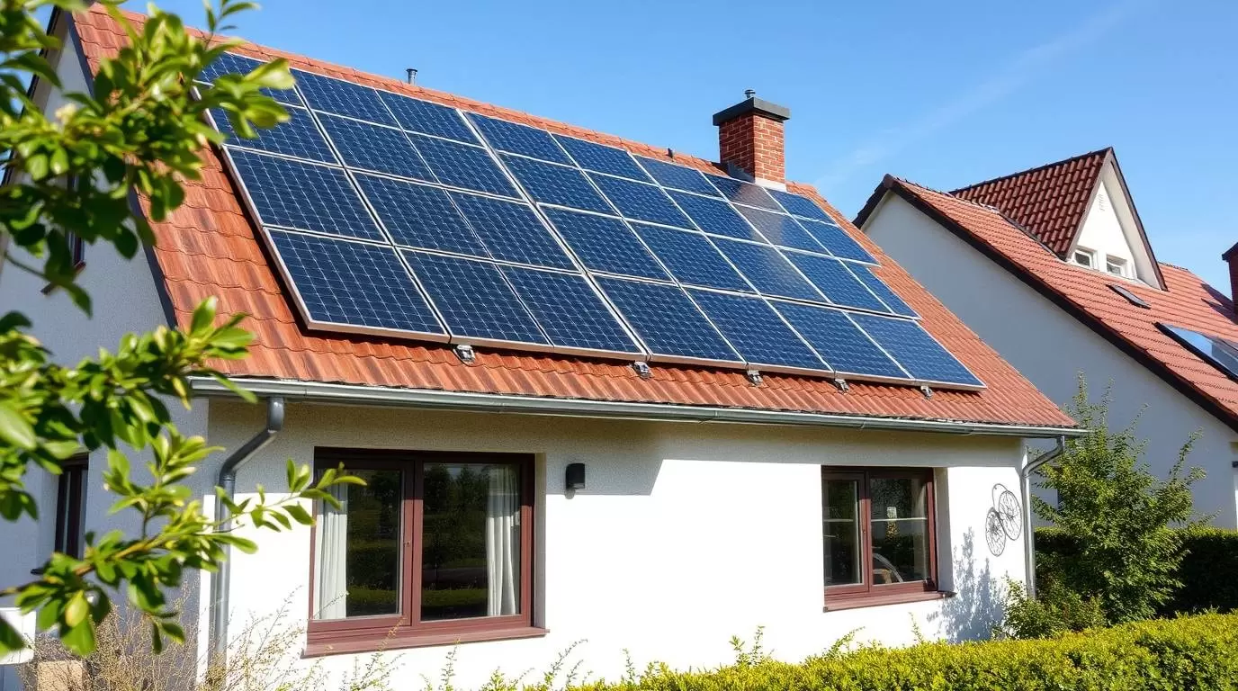 Energetische Sanierung Beispiel: Illustration eines modernisierten Einfamilienhauses