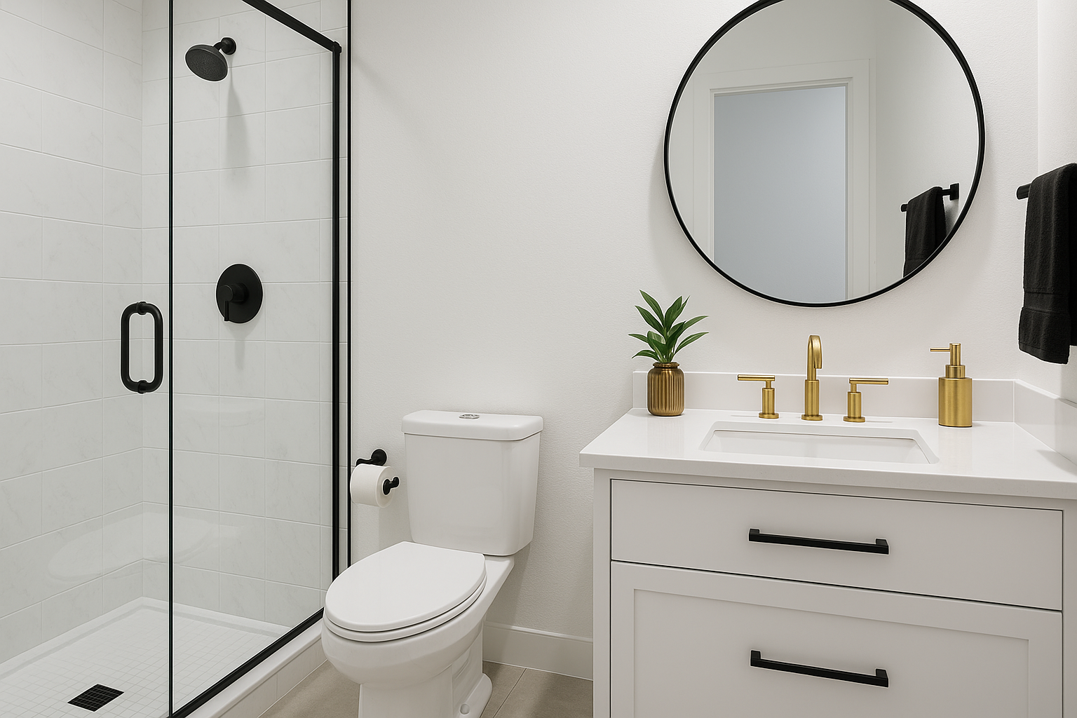 Akzentfarben und Materialien im Badezimmer