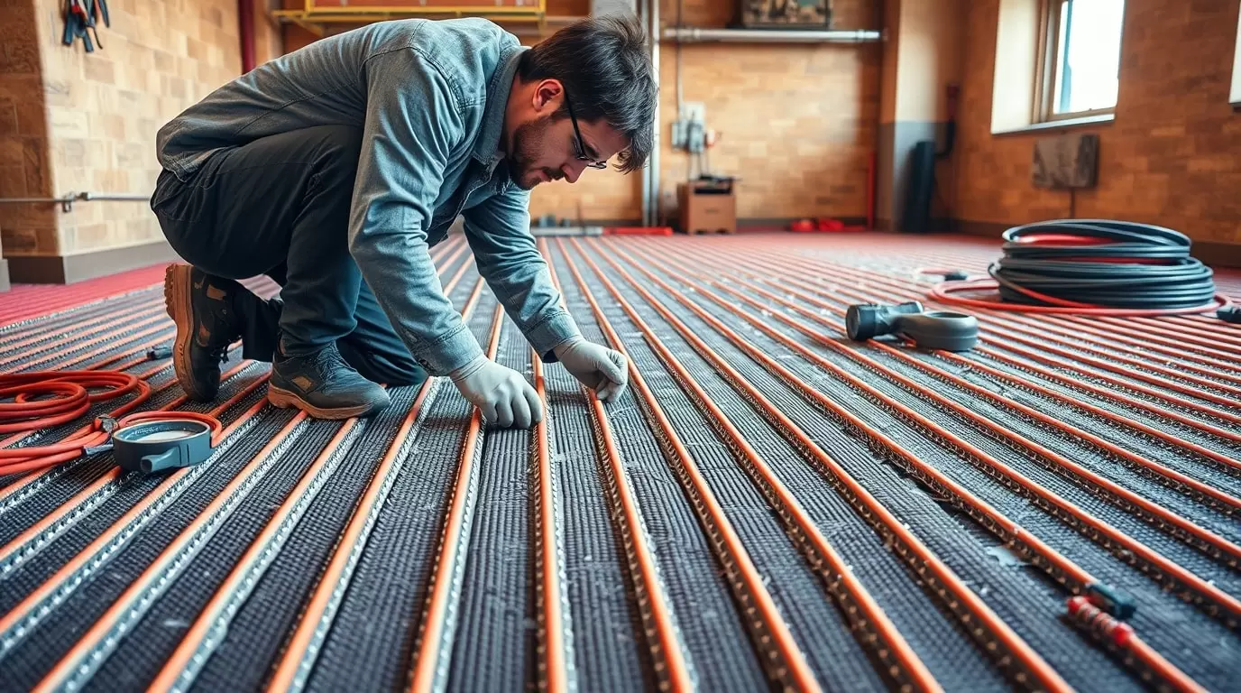 Planung und Installation einer Fußbodenheizung in einem Neubau.