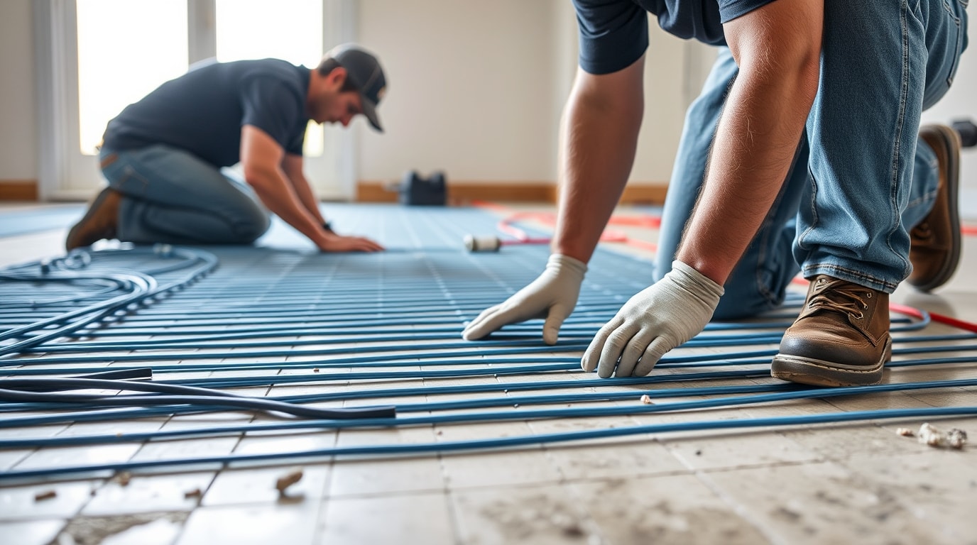 Planung und Installation einer Fußbodenheizung in einem Neubau.