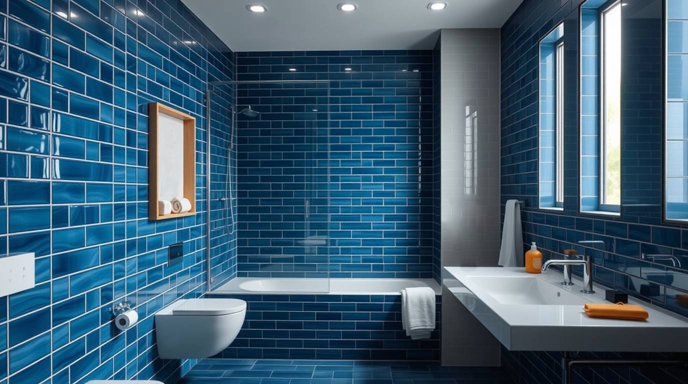 Klassische blaue Fliesen im Badezimmer