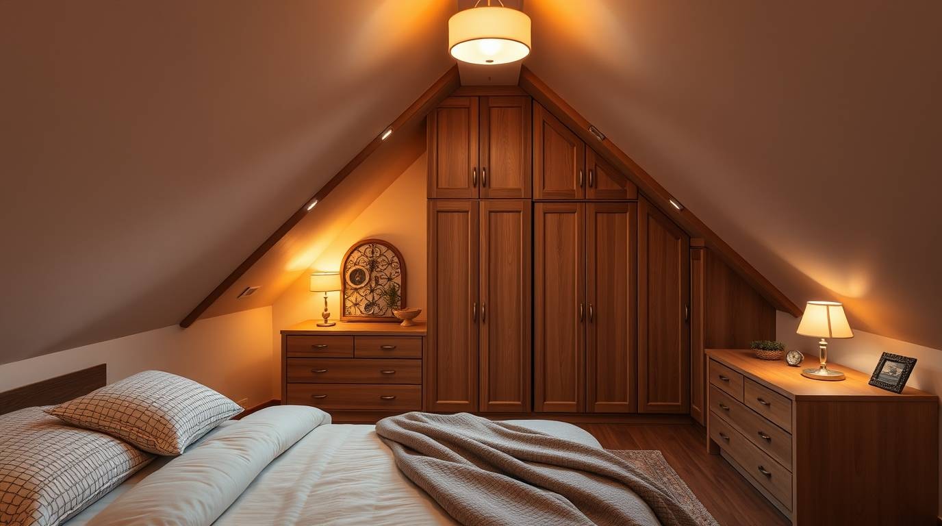 Montage der Türen und Verkleidung für den Kniestock-Schrank