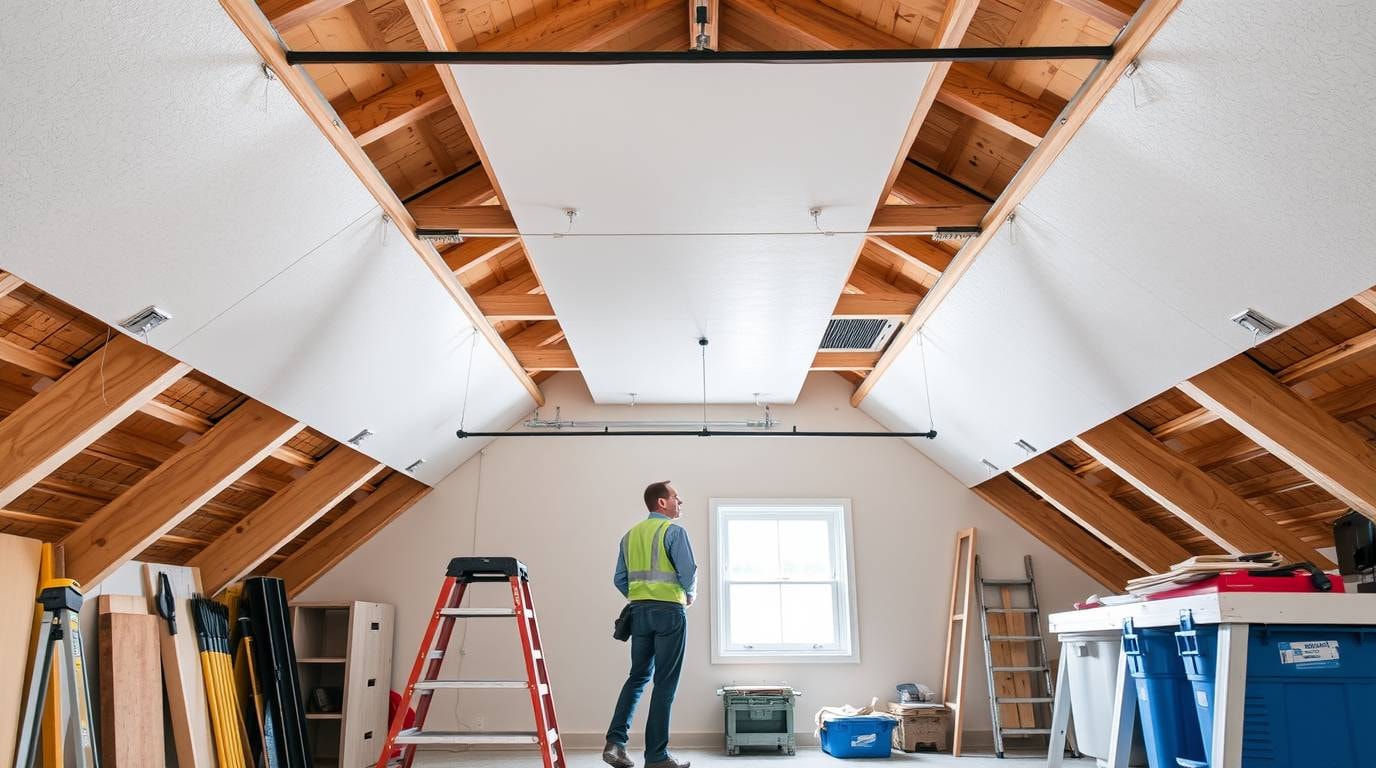 Dachgeschossdecke mit abgehängten Gipskartonplatten