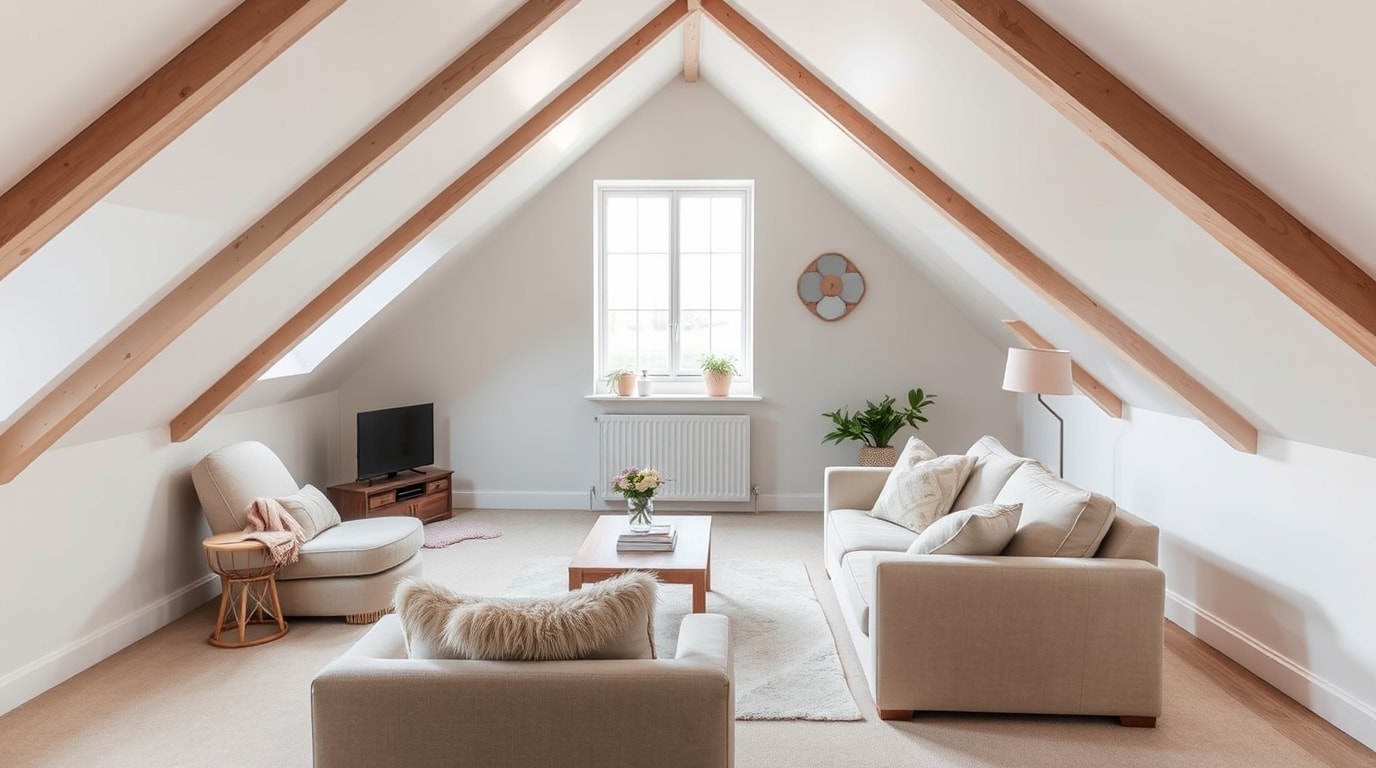 Verwandeltes Wohnzimmer im Dachgeschoss