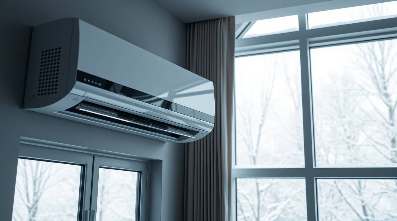 Eine Split-Klimaanlage, die zur Raumheizung verwendet wird.