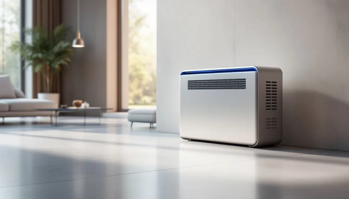 Eine moderne Klimaanlage ohne Außengerät, die in einem Wohnraum installiert ist.