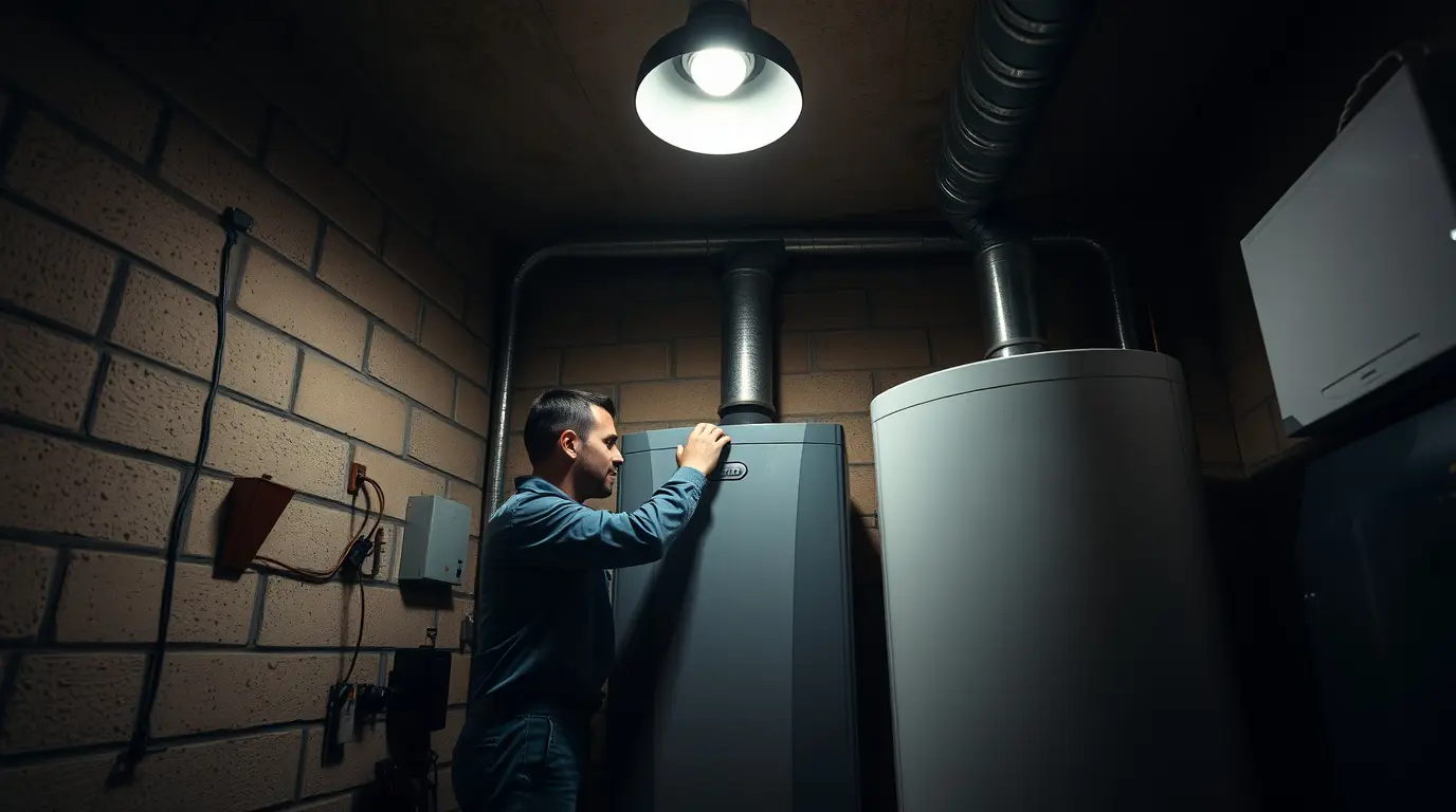 Ein Fachmann beim Austausch einer alten Ölheizung.