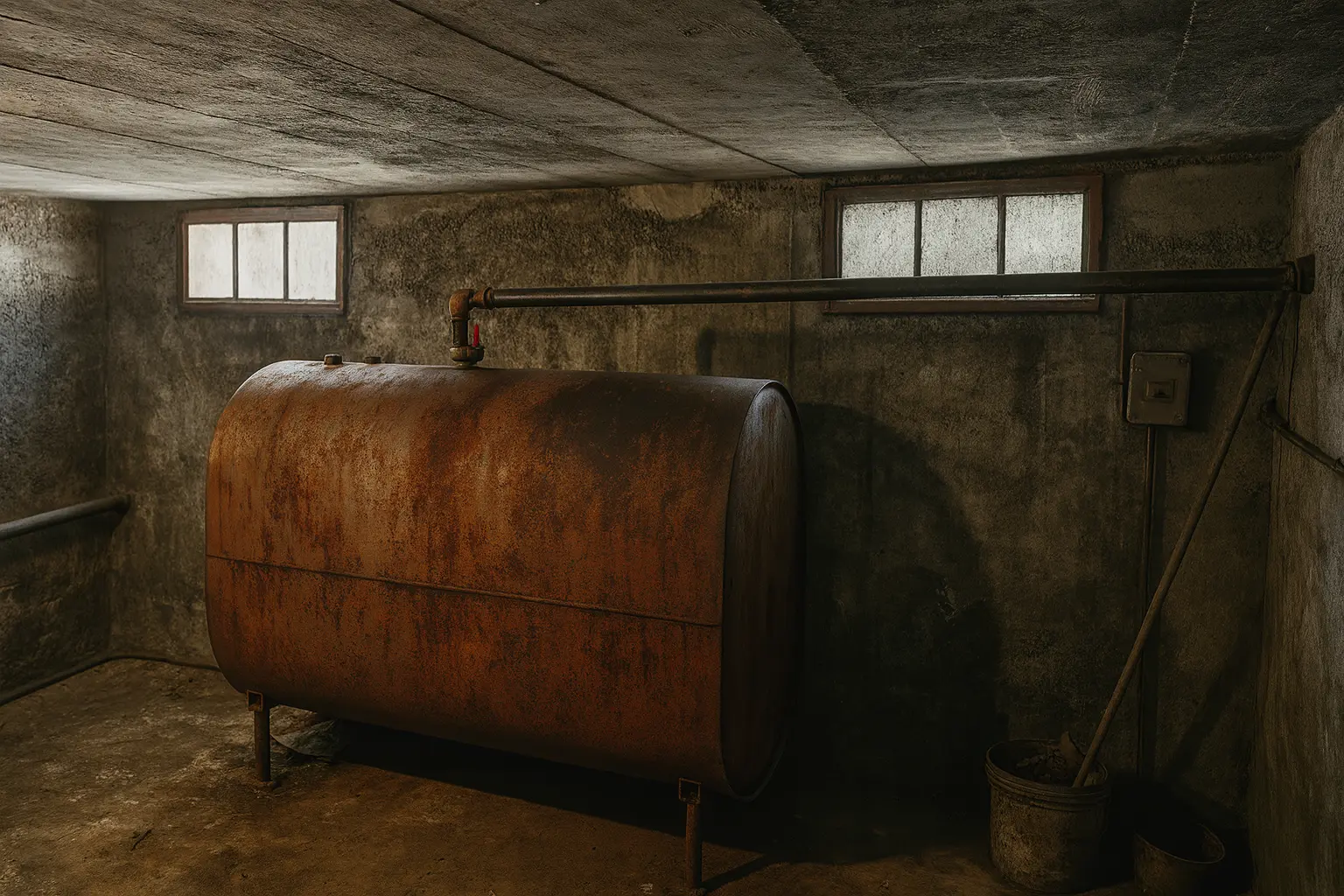 Eine alte Ölheizung die ausgetauscht werden muss.