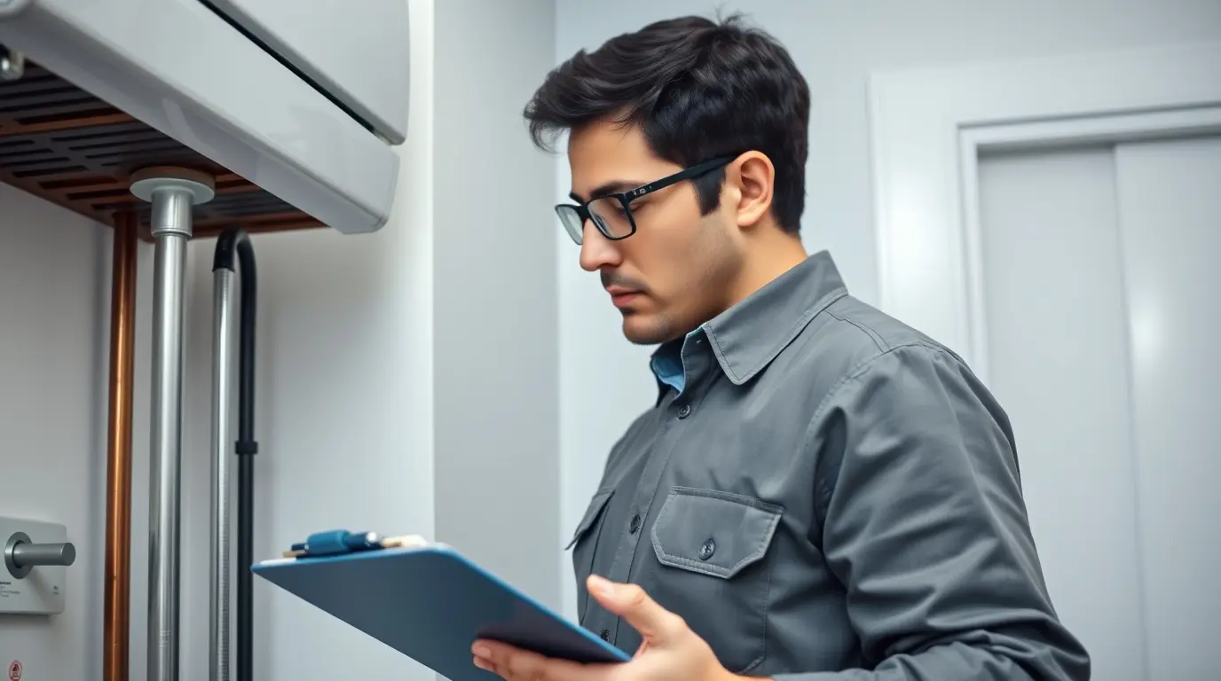 Ein Heizungsinstallateur bei der Wartung einer Gasheizung.