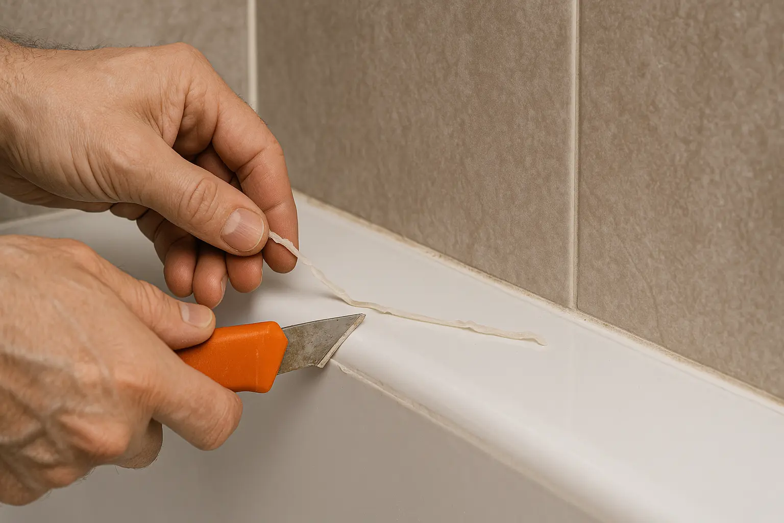 Illustration des Entfernens alter Silikonfugen in der Dusche