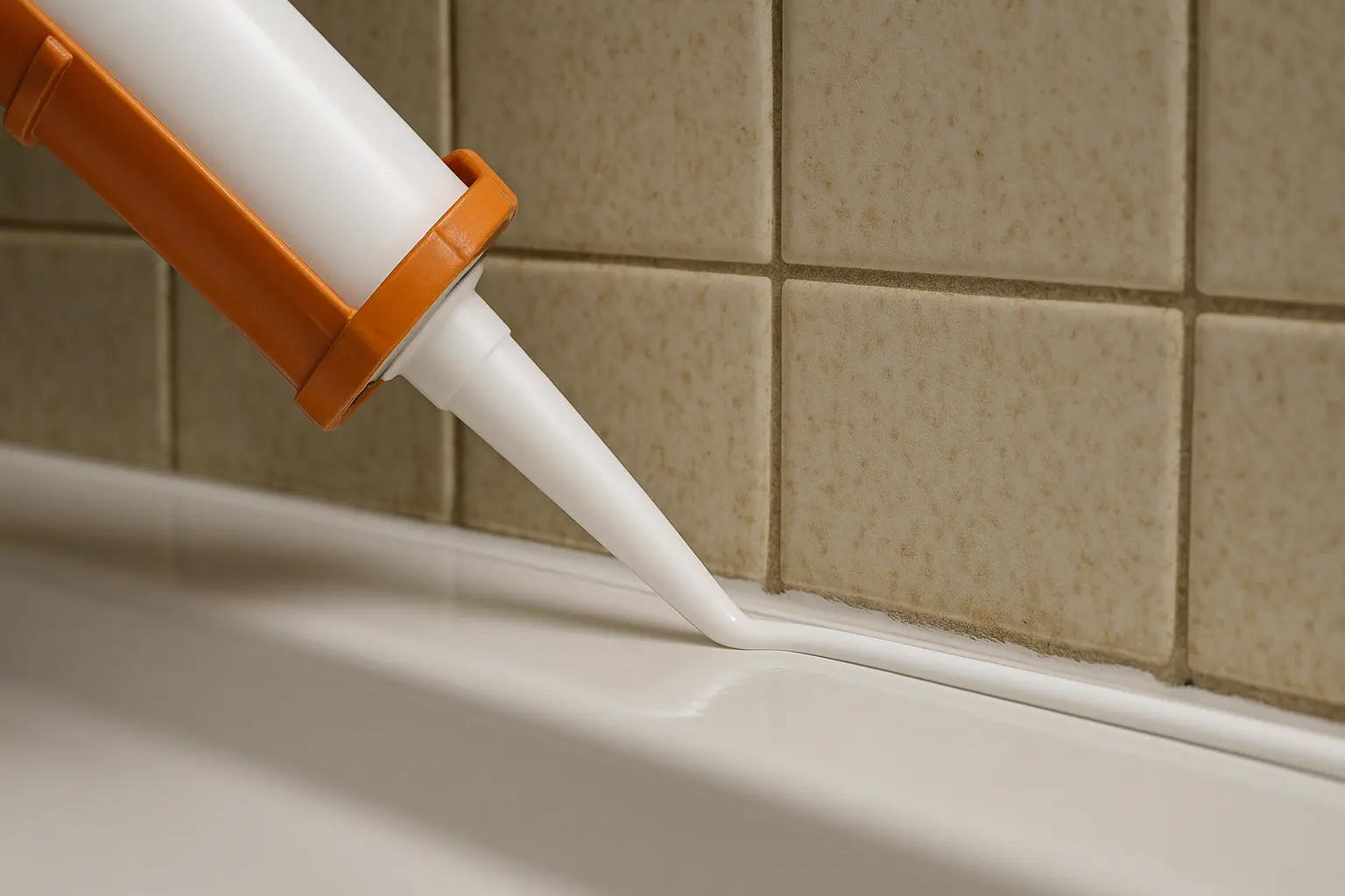 Illustration des gleichmäßigen Auftragens von neuem Silikon in der Dusche