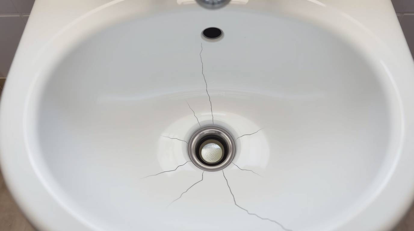 Gebrochenes Waschbecken mit Rissen und Kratzern