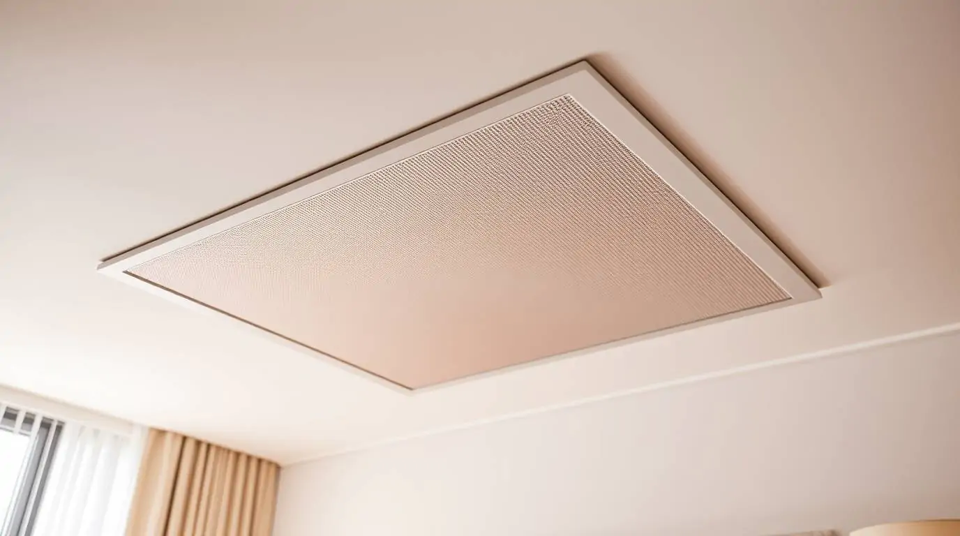 Infrarotheizung an der Decke und Wandmontage in einem modernen Raum.