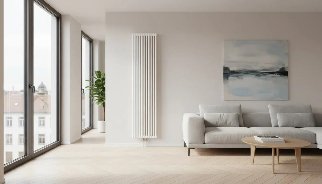 Ein Niedertemperatur-Heizkörper in einem modernen Wohnraum.