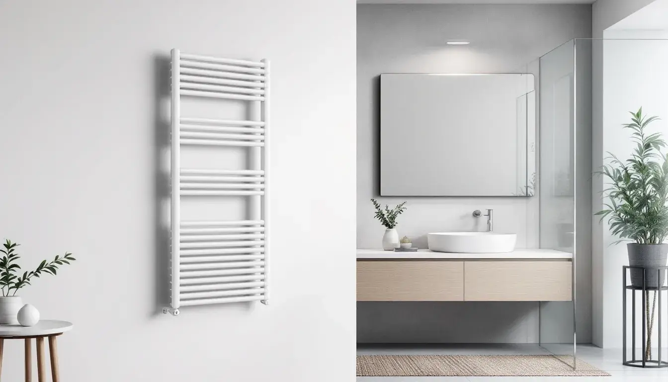 Ein modernes Badezimmer mit Niedertemperatur-Heizkörpern.