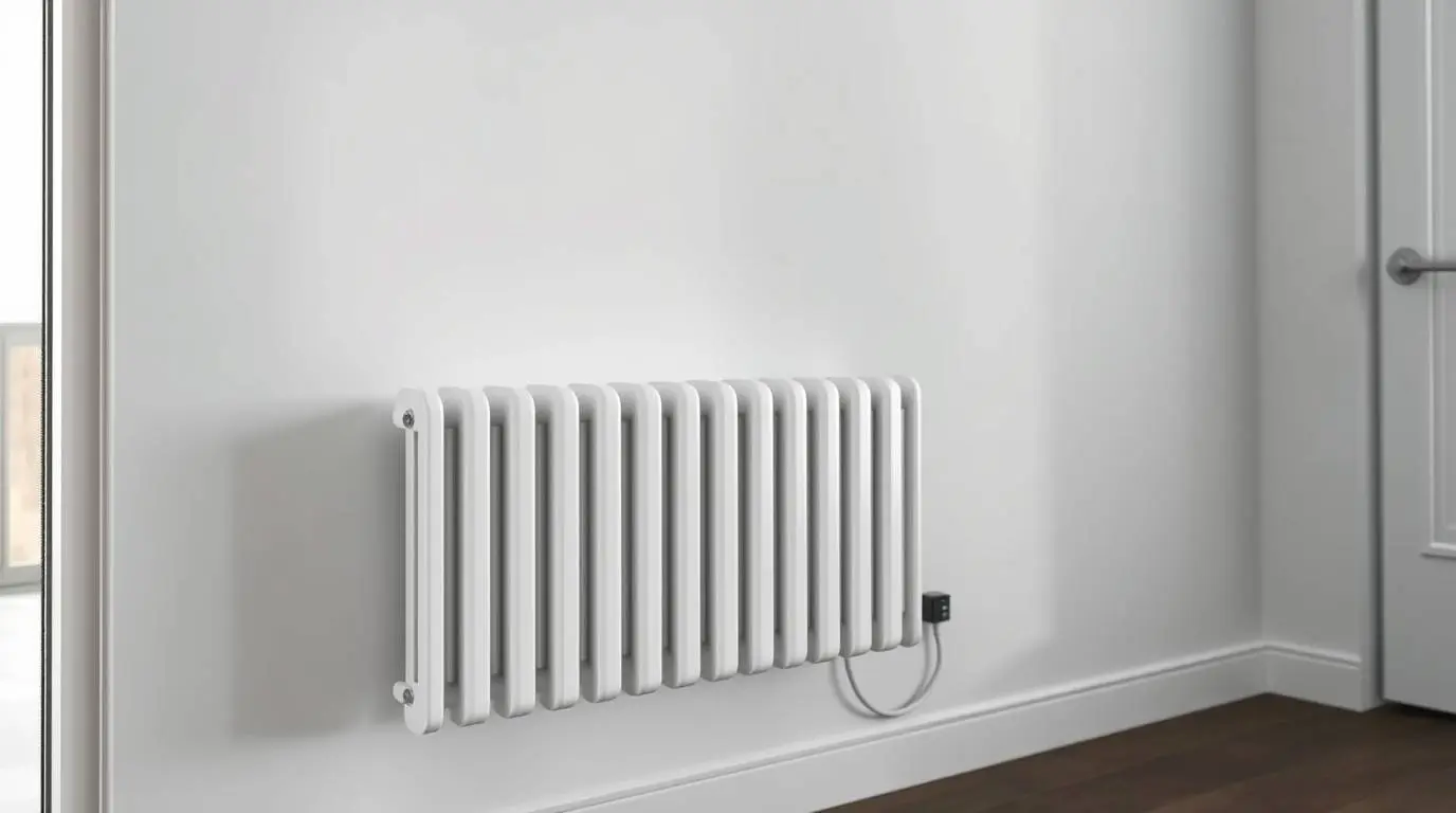 Ein Niedertemperatur-Heizkörper, der an eine Stromquelle angeschlossen ist.